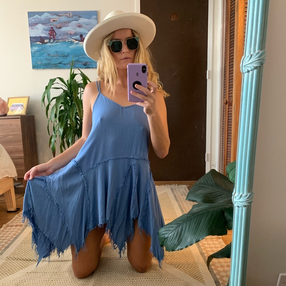 Free People Deep Sea Blue Midi Fringe Dress SML